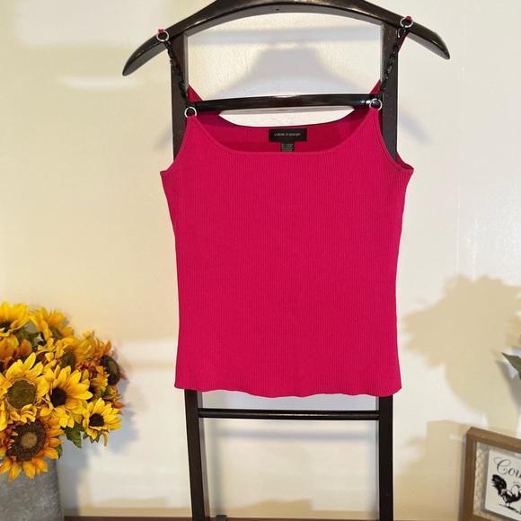 Hot Pink Ribbed Tank Top | Cable & Gauge | Black Beaded Straps | Women’s Medium - Picture 6 of 6